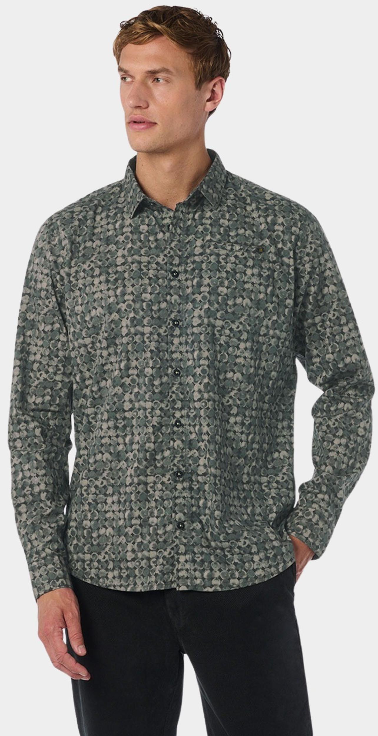 No Excess Casual hemd lange mouw Groen Shirt Stretch Allover Printed 25450840/052