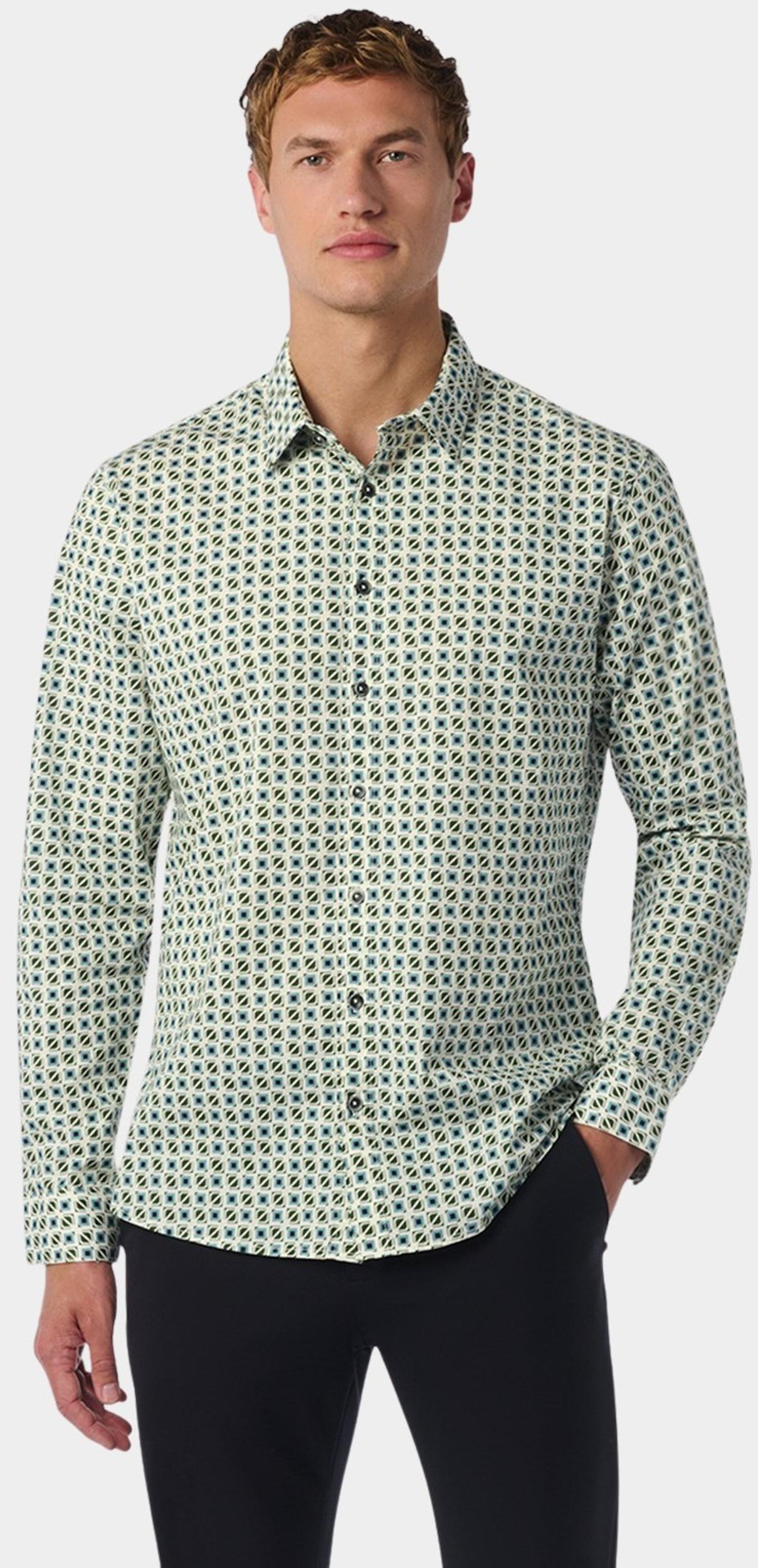 No Excess Casual hemd lange mouw Groen Shirt Stretch Allover Printed 25430713/130