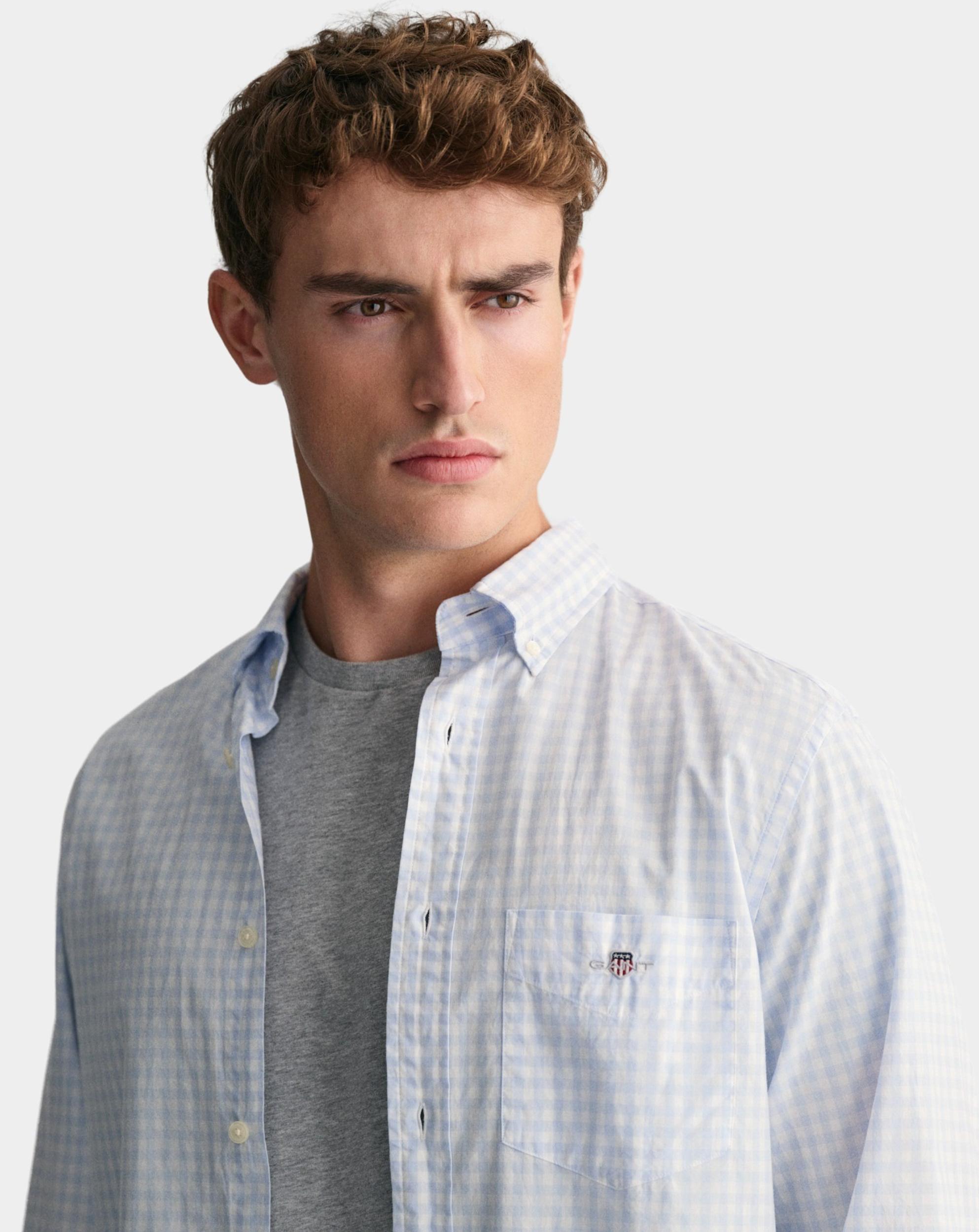 Gant Casual hemd lange mouw Blauw Poplin Gingham Shirt 3000120/455