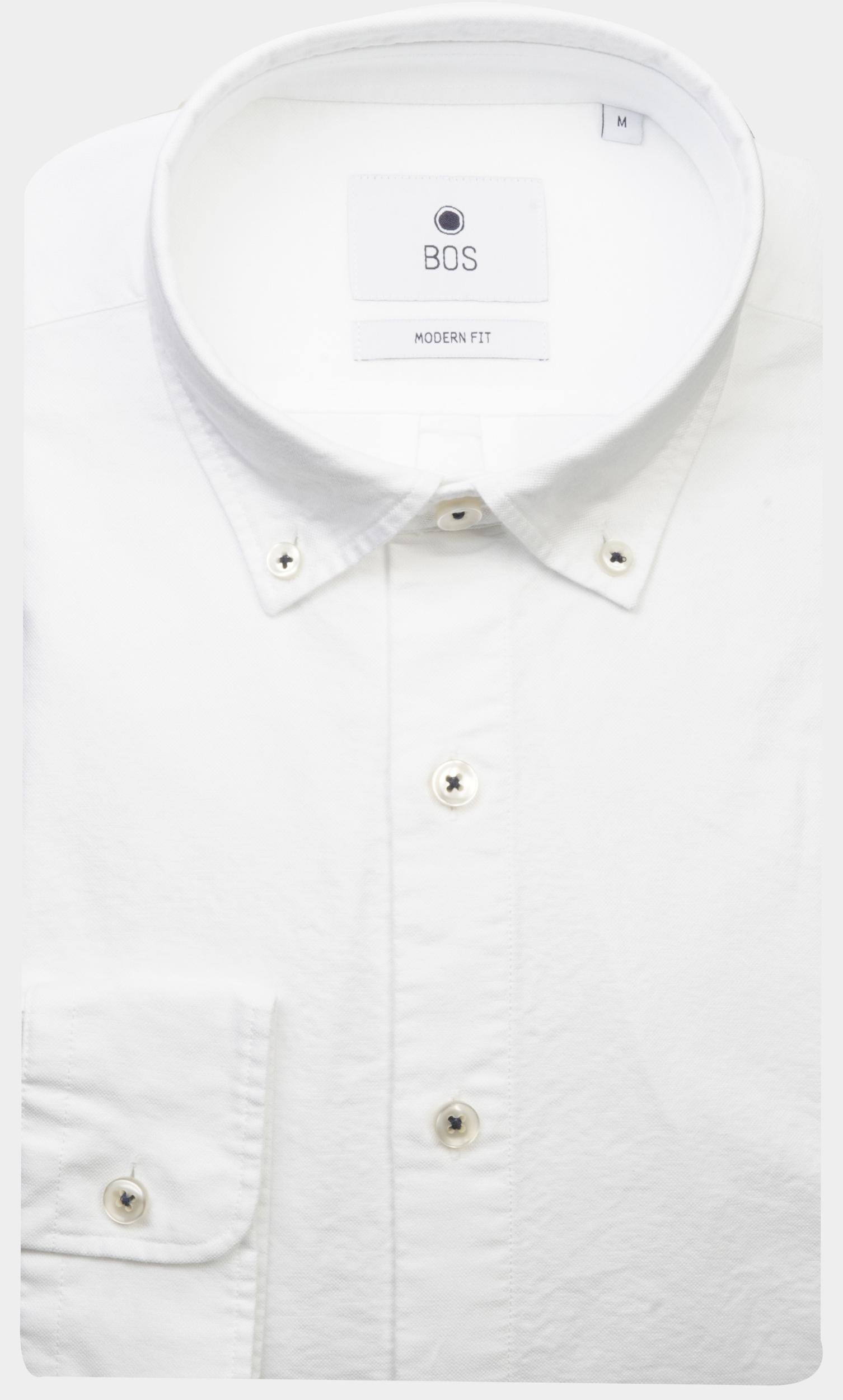 Bos Casual hemd lange mouw Wit Wox Plain Washed Oxford Shirt 24107WO25BO/100 White